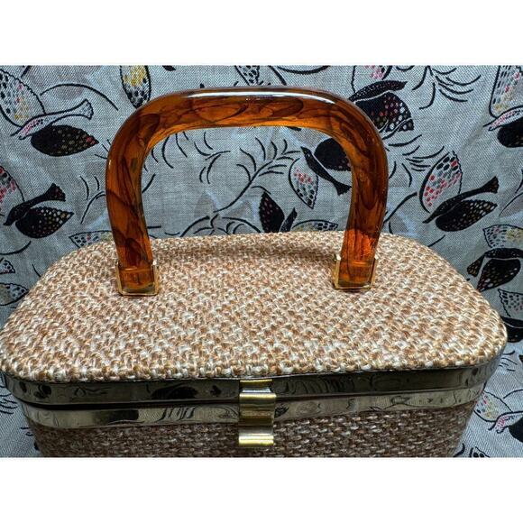 Vintage 1950s JR Julius Resnick Box Bag Wool Tweed Handbag Train Case Purse - Picture 8 of 8